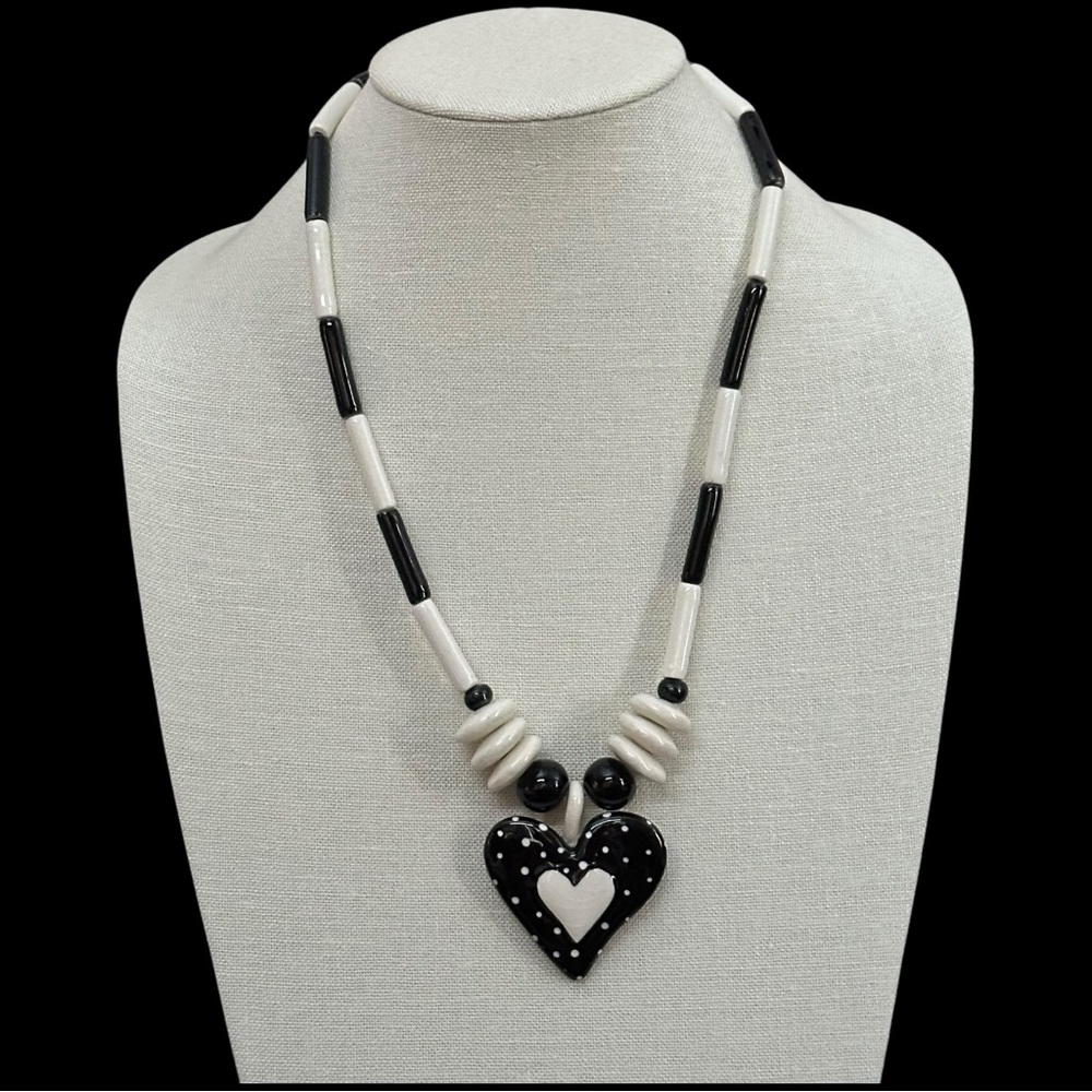 RARE Vintage Ruby Z by Candace Loheed Black & White Necklace Heart Pendant Gift